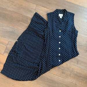 Vtg C&B Navy & White Polka Dot Collared Sleeveless Midi Dress~ Pretty Woman~ 10